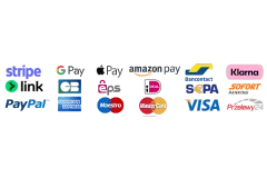 Payment methods: Visa, Mastercard, PayPal, Apple Pay, Google Pay, Bancontact, Stripe, Klarna and more